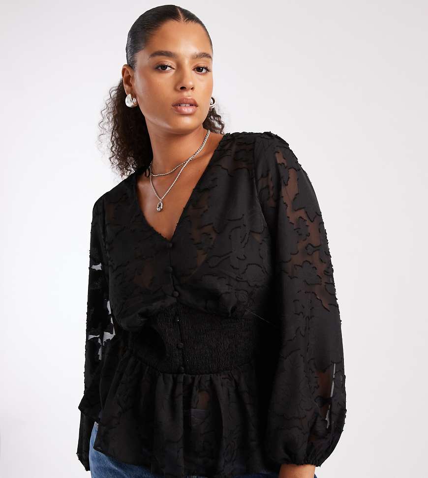 New Look Curve - Freizeit-Oberteil aus Jacquard in Schwarz New Look Curve - Freizeit-Oberteil aus Jacquard in Schwarz von New Look Plus