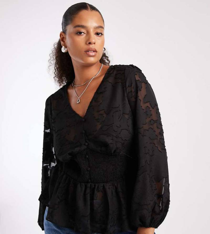 New Look Curve - Freizeit-Oberteil aus Jacquard in Schwarz von New Look Plus