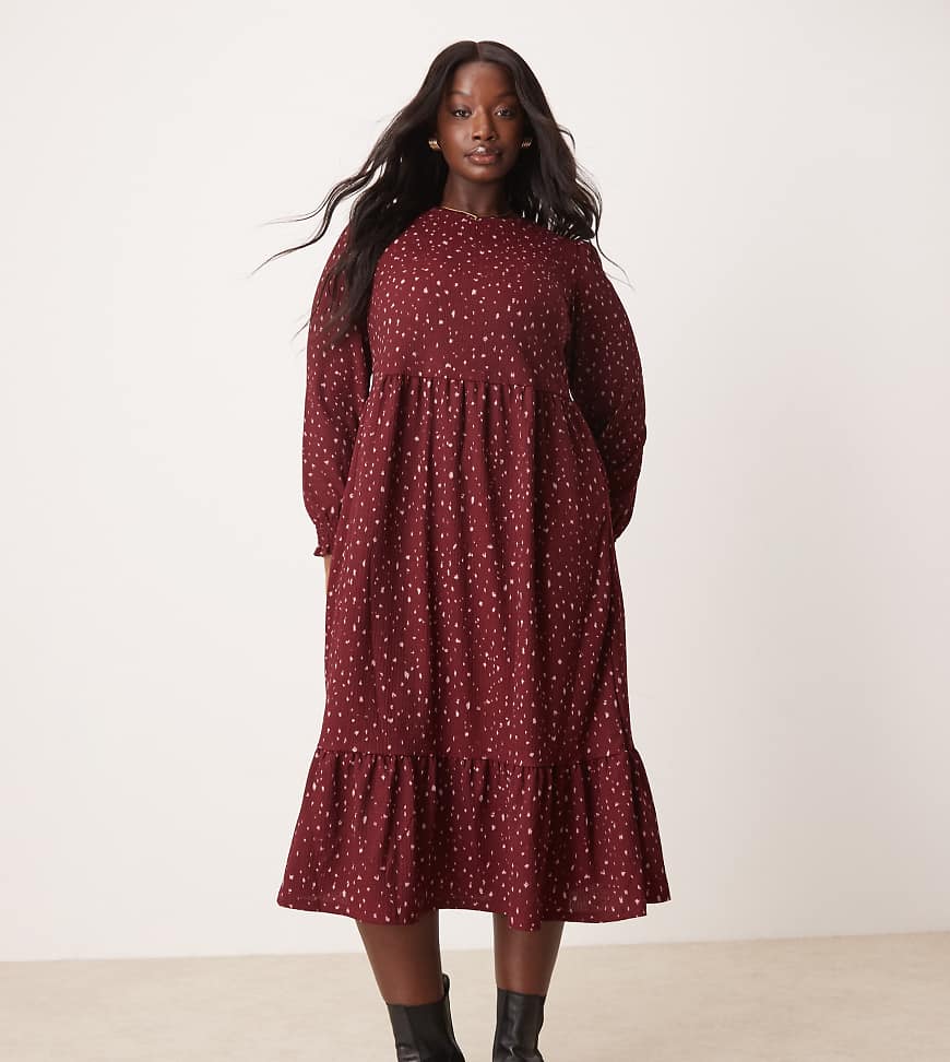 New Look Curve - Gesmoktes Midikleid in Burgunderrot mit Knitterstruktur New Look Curve - Gesmoktes Midikleid in Burgunderrot mit Knitterstruktur von New Look Plus