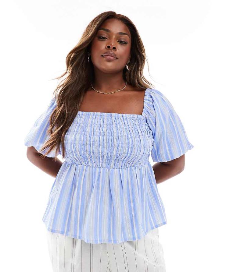 New Look Curve - Gestreiftes Oberteil in Blau mit eckigem Ausschnitt von New Look Plus
