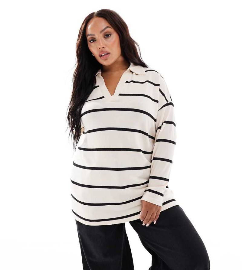 New Look Curve - Gestreiftes Rugby-Sweatshirt in Cremeweiß von New Look Plus