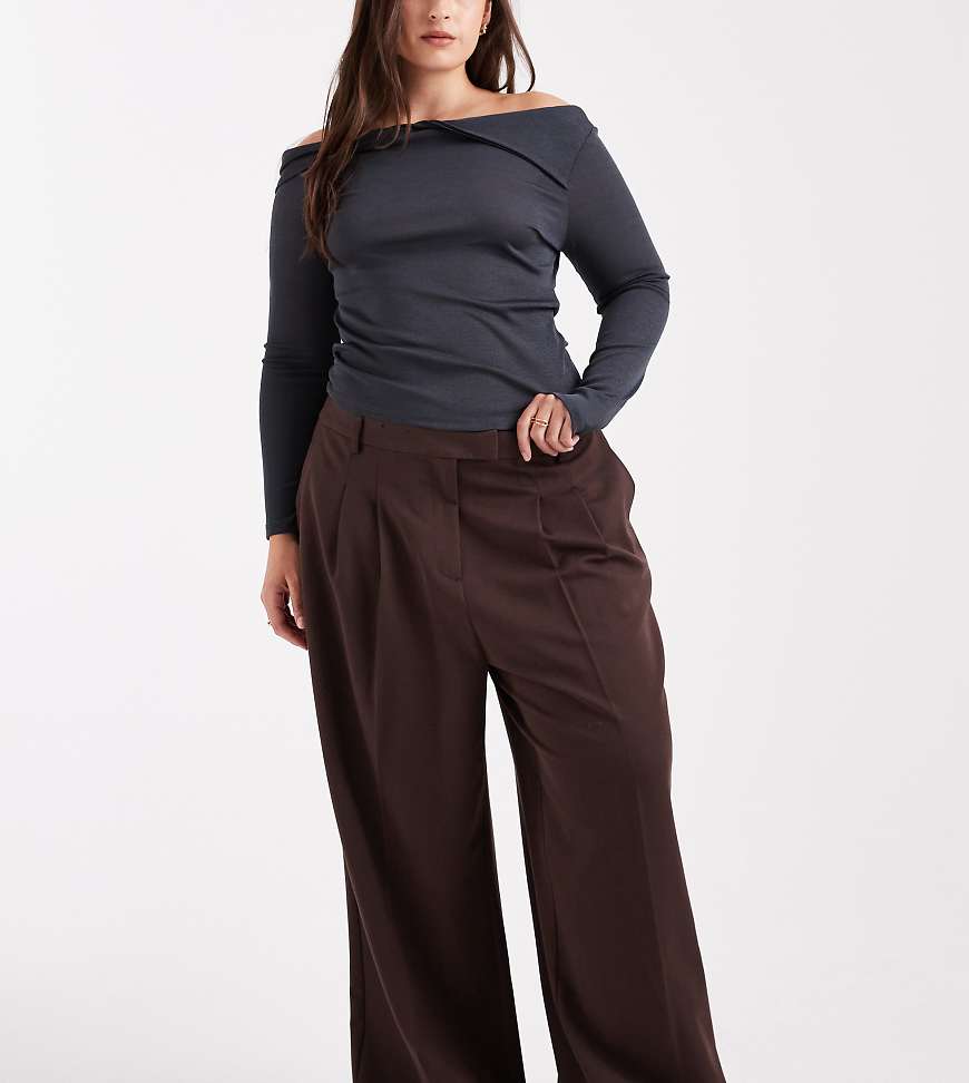New Look Curve - Hose mit weitem Bein in Dunkelbraun-Brown von New Look Plus