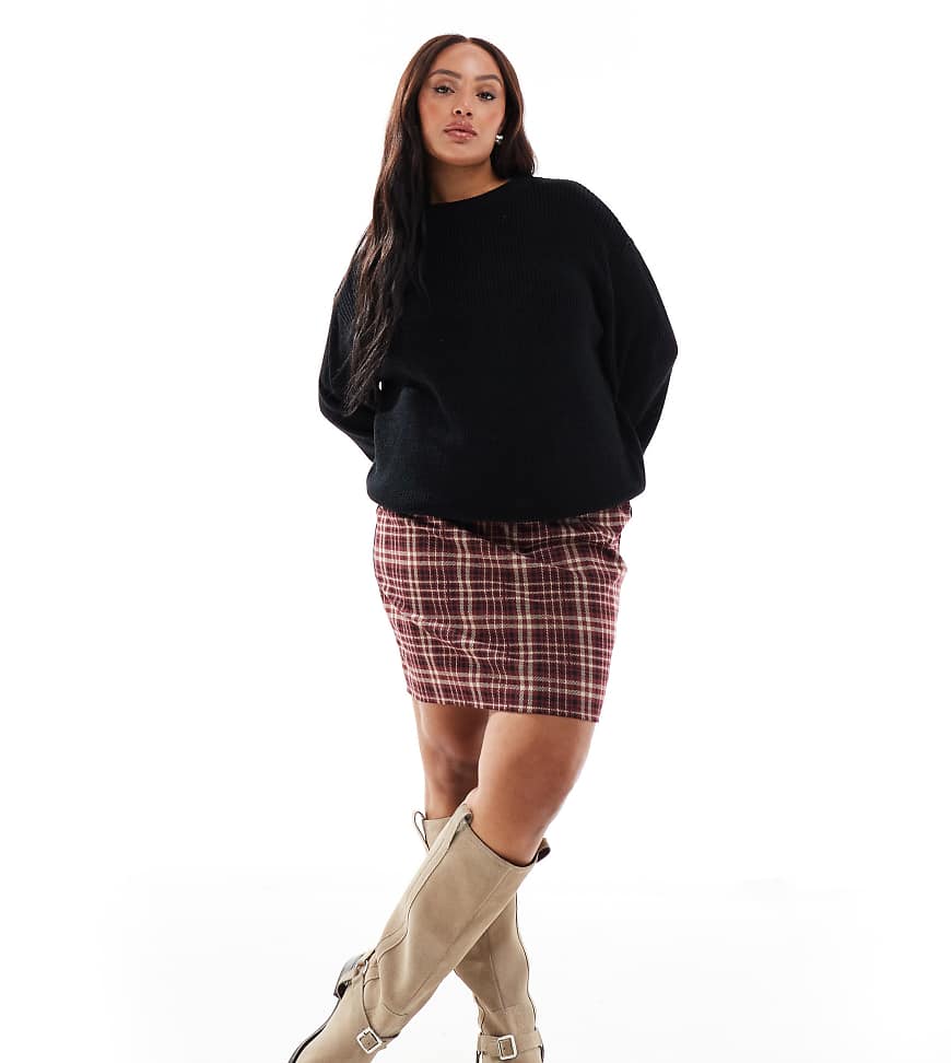 New Look Curve - Karierter Mini-Röhrenrock in Burgunderrot von New Look Plus
