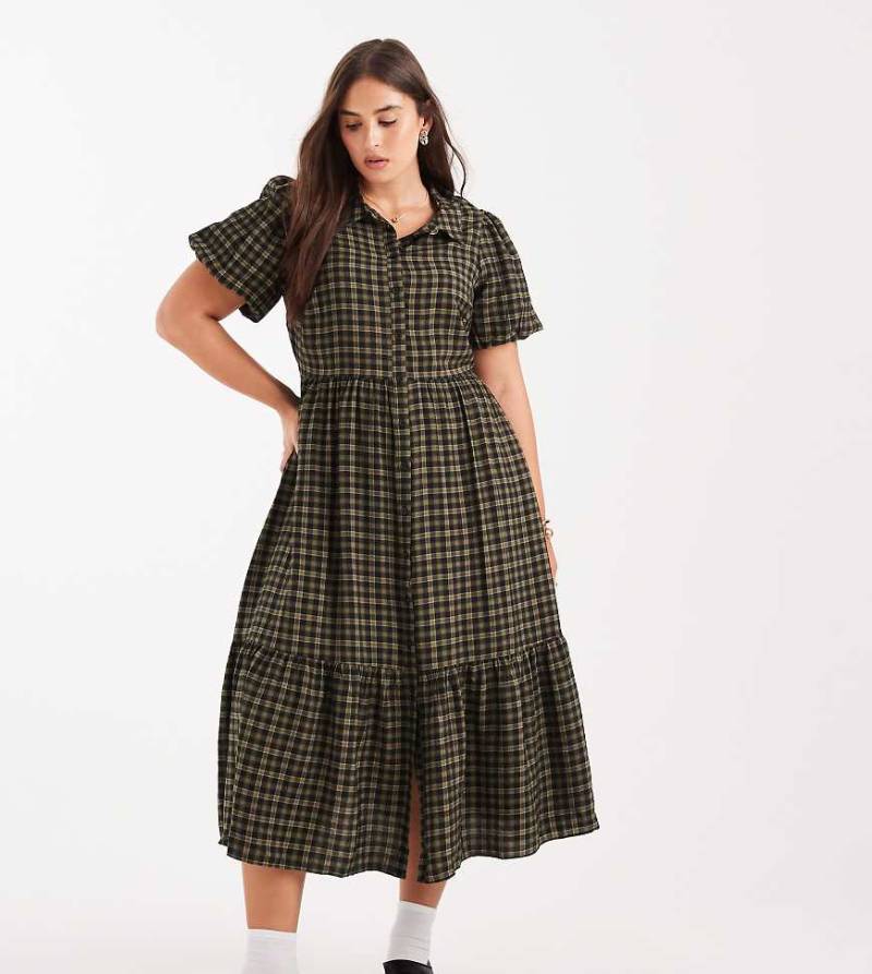 New Look Curve - Midi-Hemdkleid in Grün kariert von New Look Plus