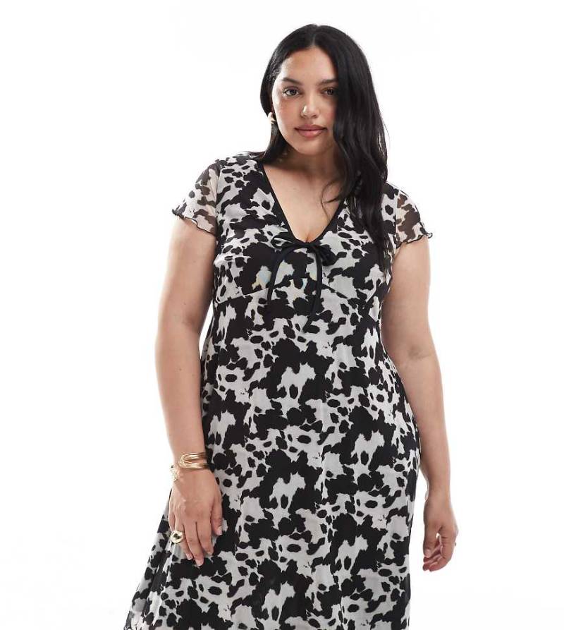 New Look Curve - Minikleid aus Netzstoff mit Kuhfellmuster in Braun-Brown von New Look Plus