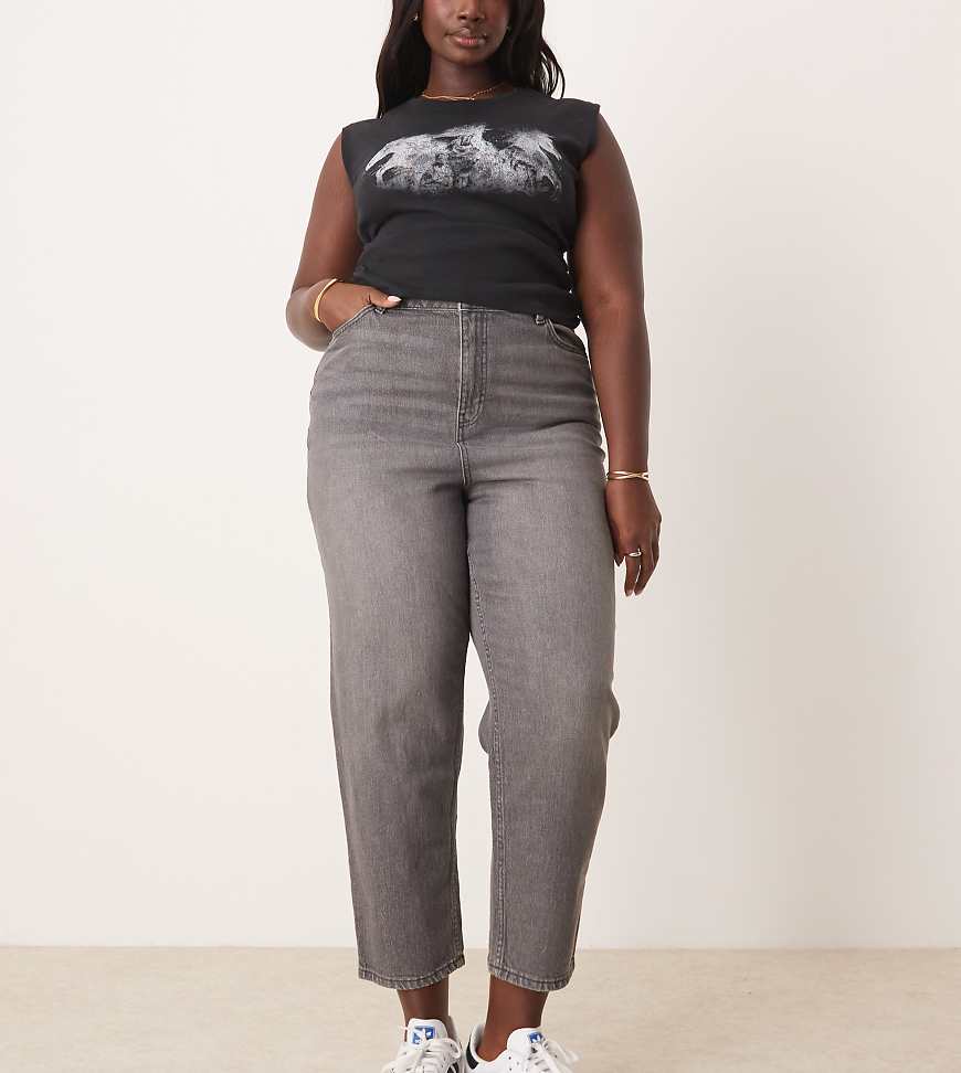 New Look Curve - Mom-Jeans in Dunkelgrau von New Look Plus