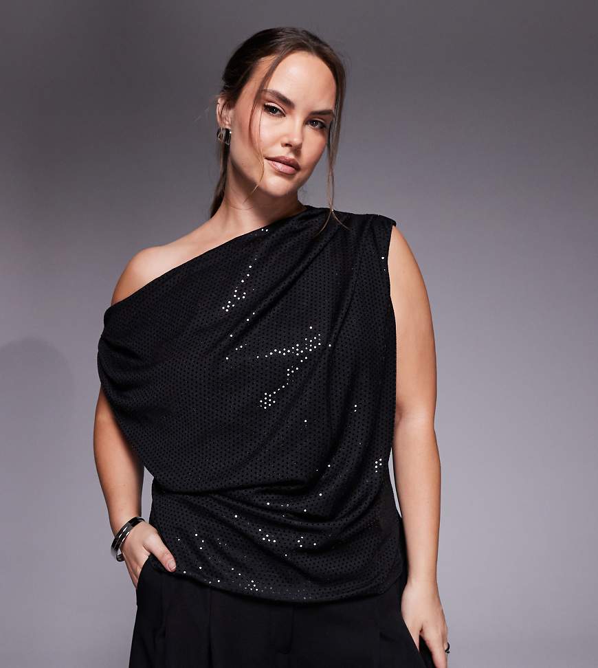 New Look Curve - Pailletten-Oberteil in Schwarz mit U-Ausschnitt von New Look Plus