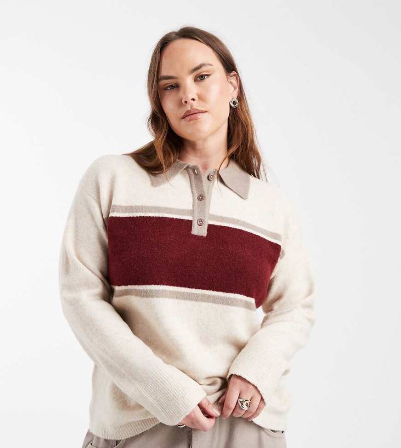 New Look Curve - Polopullover in Creme mit Farbblock-Design-Weiß von New Look Plus