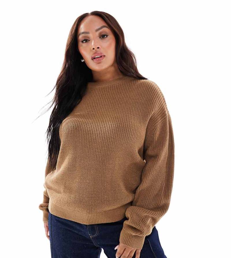 New Look Curve - Pullover in Beige mit Strickmuster-Neutral von New Look Plus