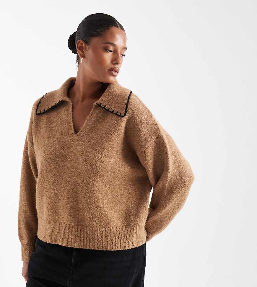 New Look Curve - Pullover in Hellbraun mit Languettenstich-Brown New Look Curve - Pullover in Hellbraun mit Languettenstich-Brown von New Look Plus