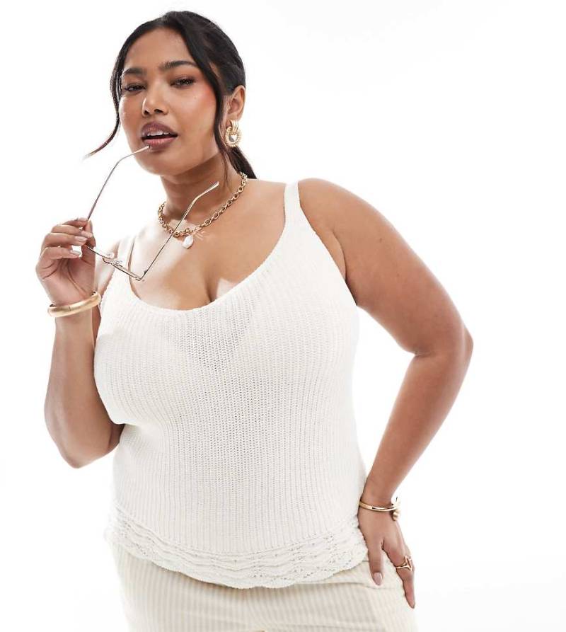 New Look Curve - Strick-Camisole-Oberteil in Creme-Weiß von New Look Plus