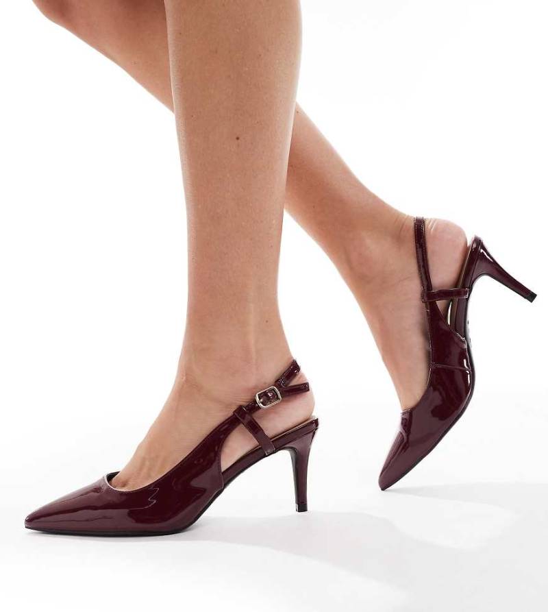 New Look Wide Fit - Slingback-Schuh in Burgunderrot mit Absatz, weite Passform von New Look Wide Fit