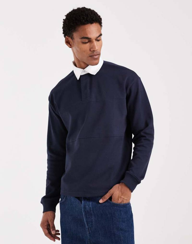 New Look - Besticktes Rugby-Sweatshirt in Marineblau mit Polokragen von New Look