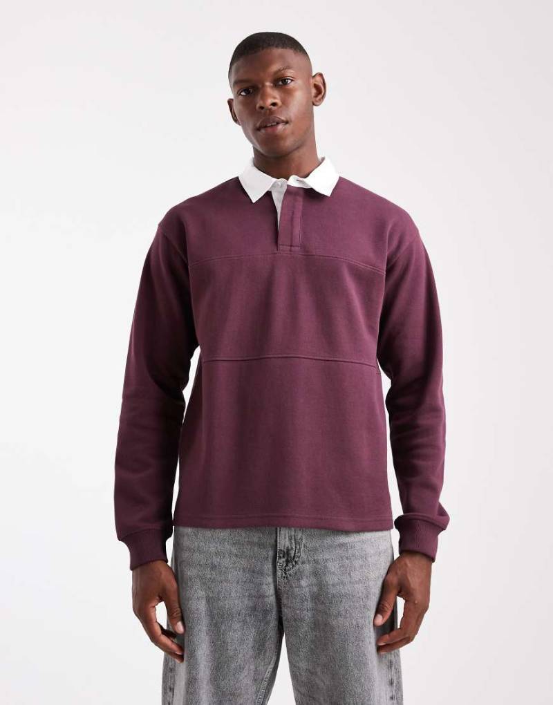 New Look - Rugby-Polo-Sweatshirt in dunklem Burgunderrot von New Look