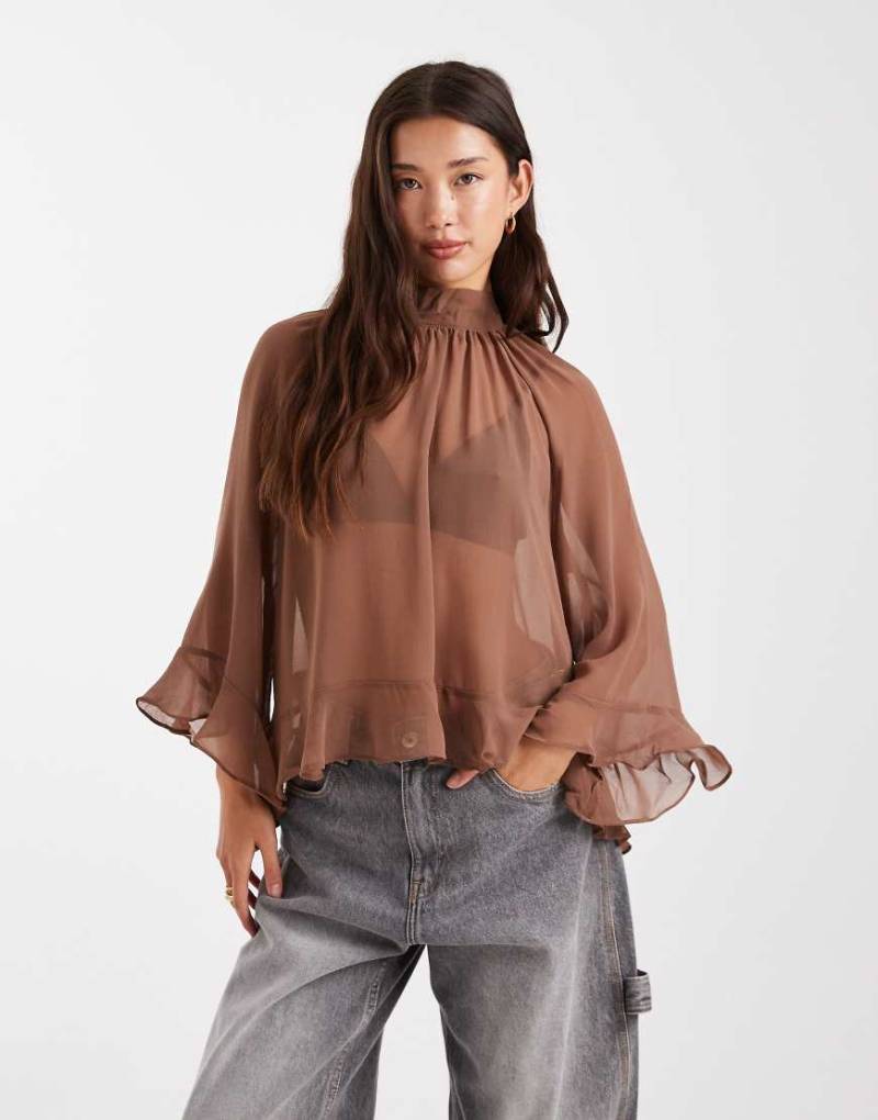 New Look - Bluse aus Chiffon in Braun mit Rüschen-Brown New Look - Bluse aus Chiffon in Braun mit Rüschen-Brown von New Look