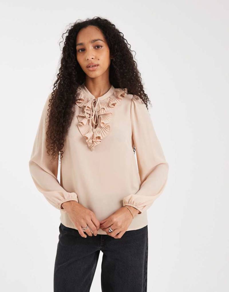 New Look - Bluse in Rosa mit Rüschen vorne von New Look