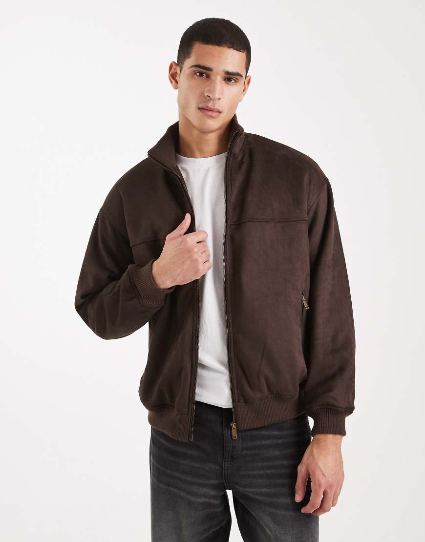 New Look - Bomberjacke aus Wildlederimitat in Dunkelbraun-Brown von New Look