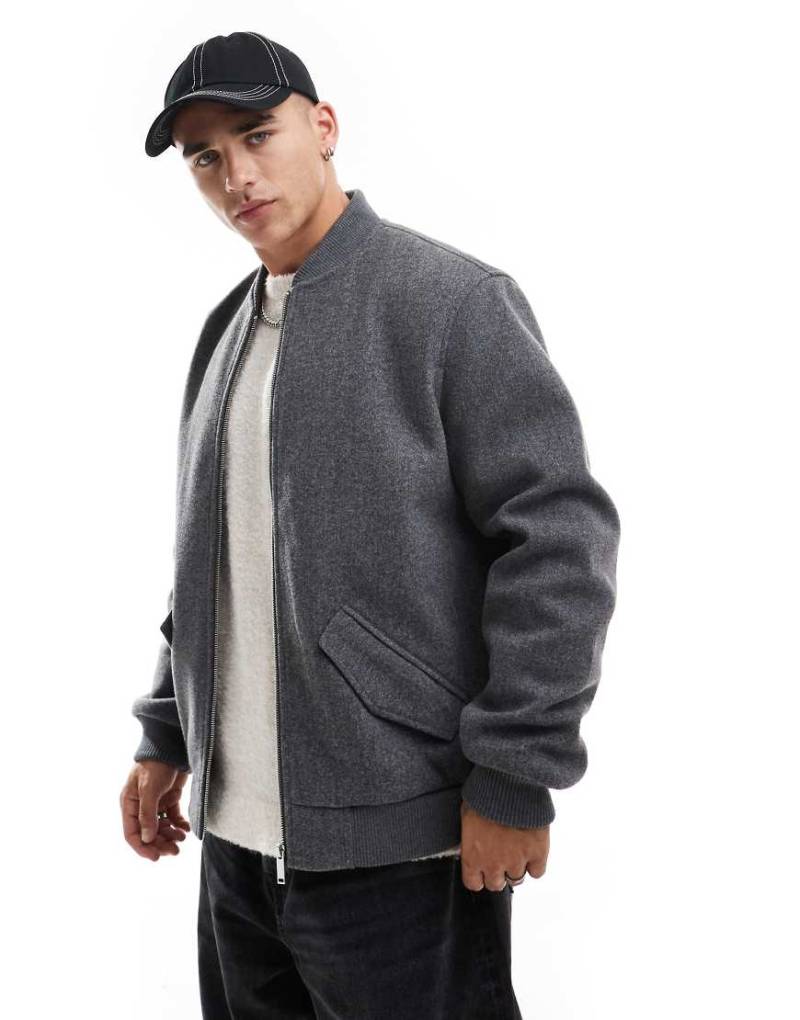New Look - Bomberjacke in Wolloptik in Grau von New Look
