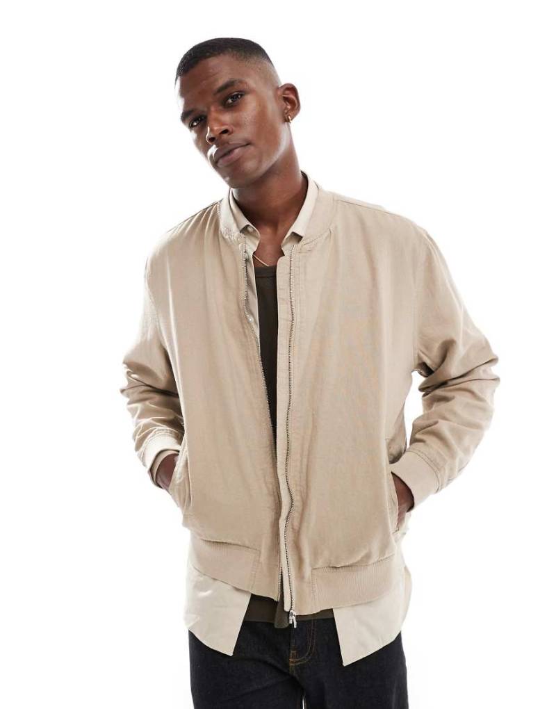 New Look - Bomberjacke in beigefarbener Leinenoptik-Braun von New Look