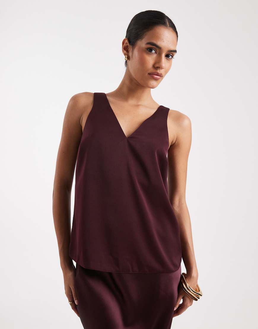 New Look - Camisole-Oberteil aus Satin in dunklem Burgunderrot von New Look