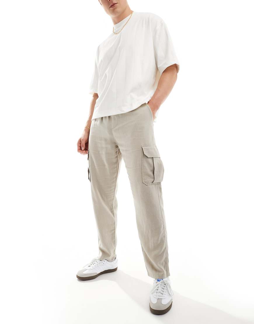 New Look - Cargohose aus Leinenmix in Steingrau-Neutral von New Look