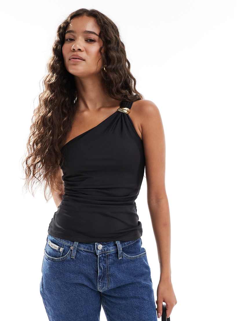 New Look - Drapiertes One-Shoulder-Oberteil in Schwarz von New Look