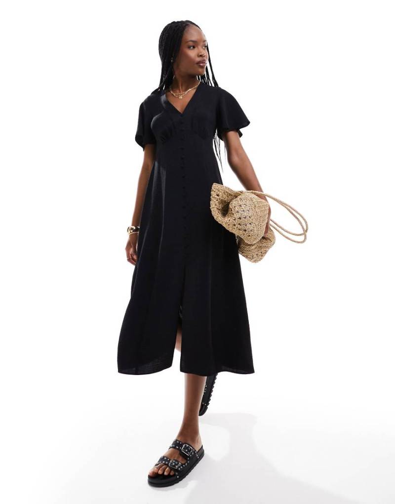 New Look - Durchgeknöpftes Kleid in Schwarz mit Spitze von New Look