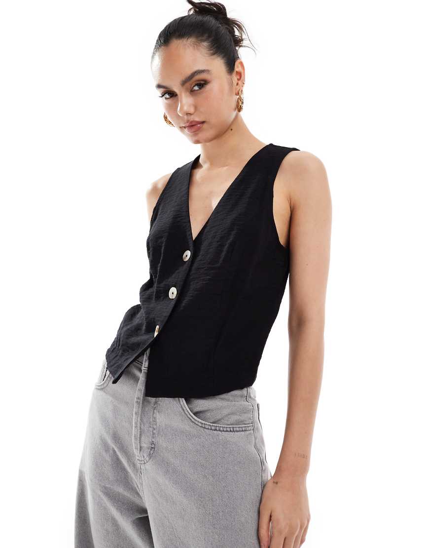 New Look - Geknöpfte Weste aus Leinen in Schwarz von New Look