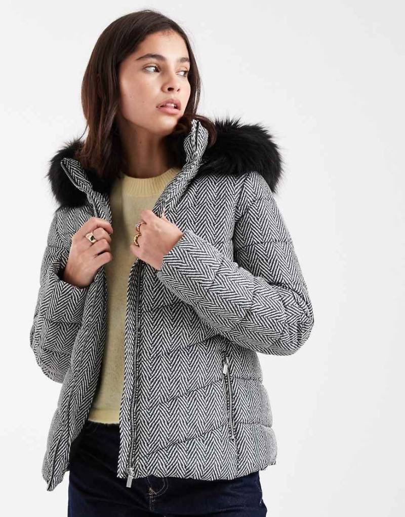 New Look - Gemusterte Ski-Pufferjacke in Schwarz von New Look