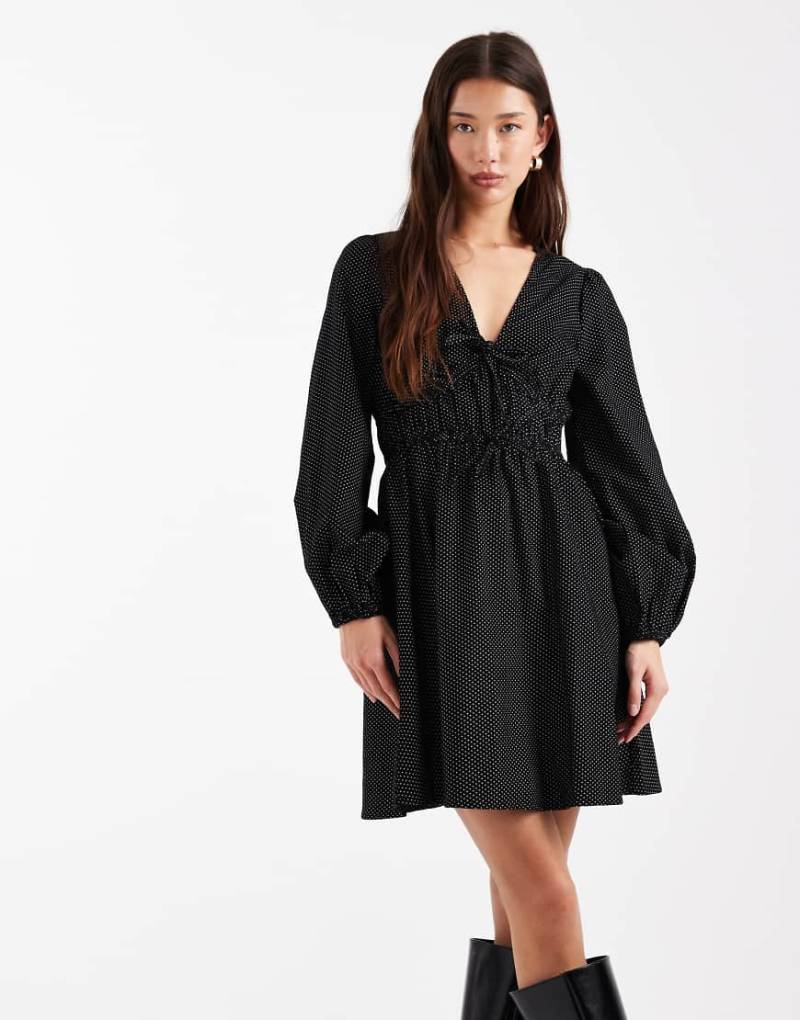 New Look - Gepunktetes Minikleid aus Cord in Schwarz von New Look