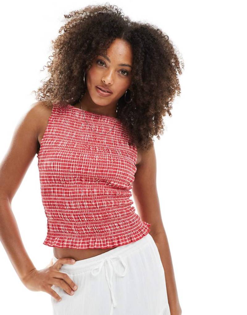 New Look - Gerafftes Trägertop mit Vichy-Karos in Rot von New Look