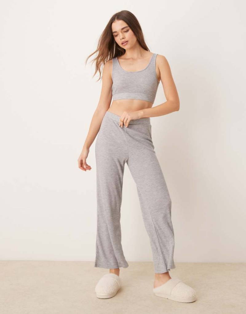 New Look - Gerippte Jogginghose in Grau mit weitem Bein, Kombiteil von New Look