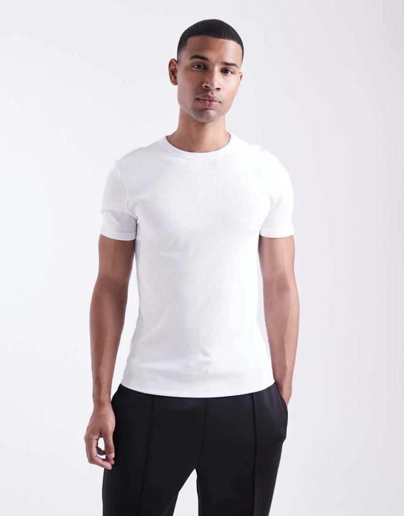 New Look - Geripptes Muskel-T-Shirt in Weiß von New Look