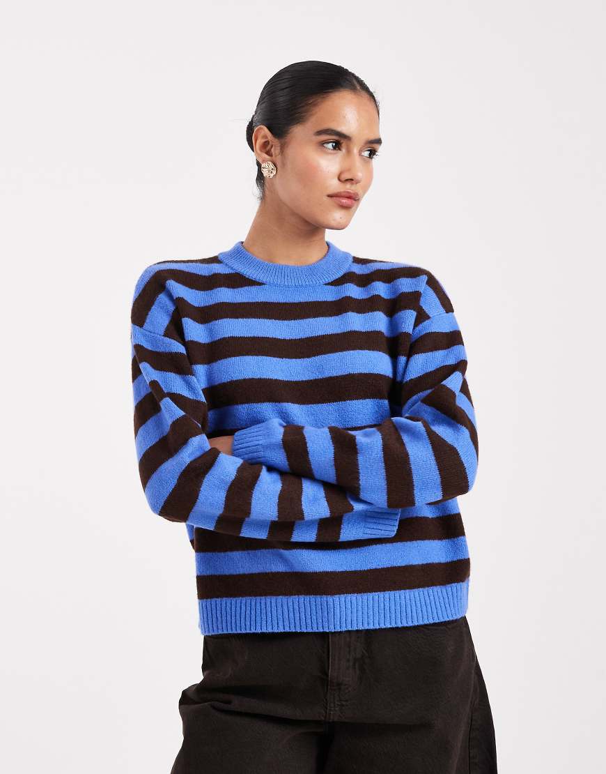 New Look - Gestreifter Pullover in Blau mit Rundhalsausschnitt von New Look