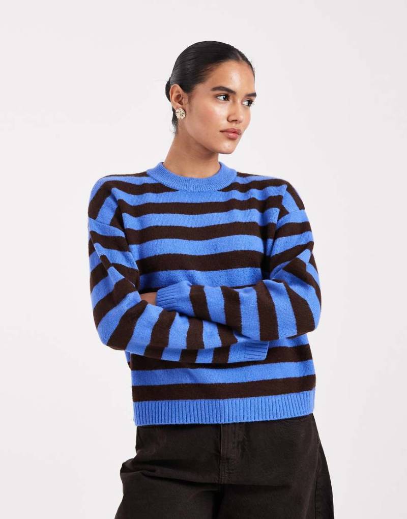 New Look - Gestreifter Pullover in Blau mit Rundhalsausschnitt von New Look