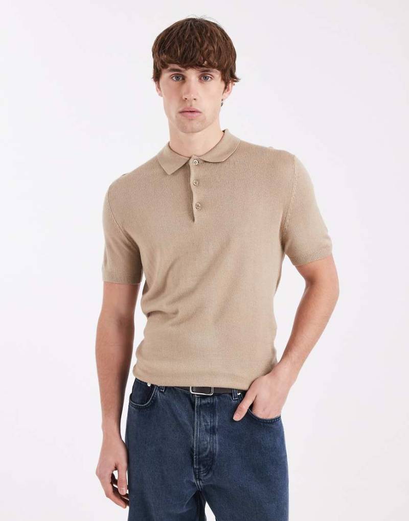 New Look - Gestricktes Polohemd in Hellbraun-Brown von New Look