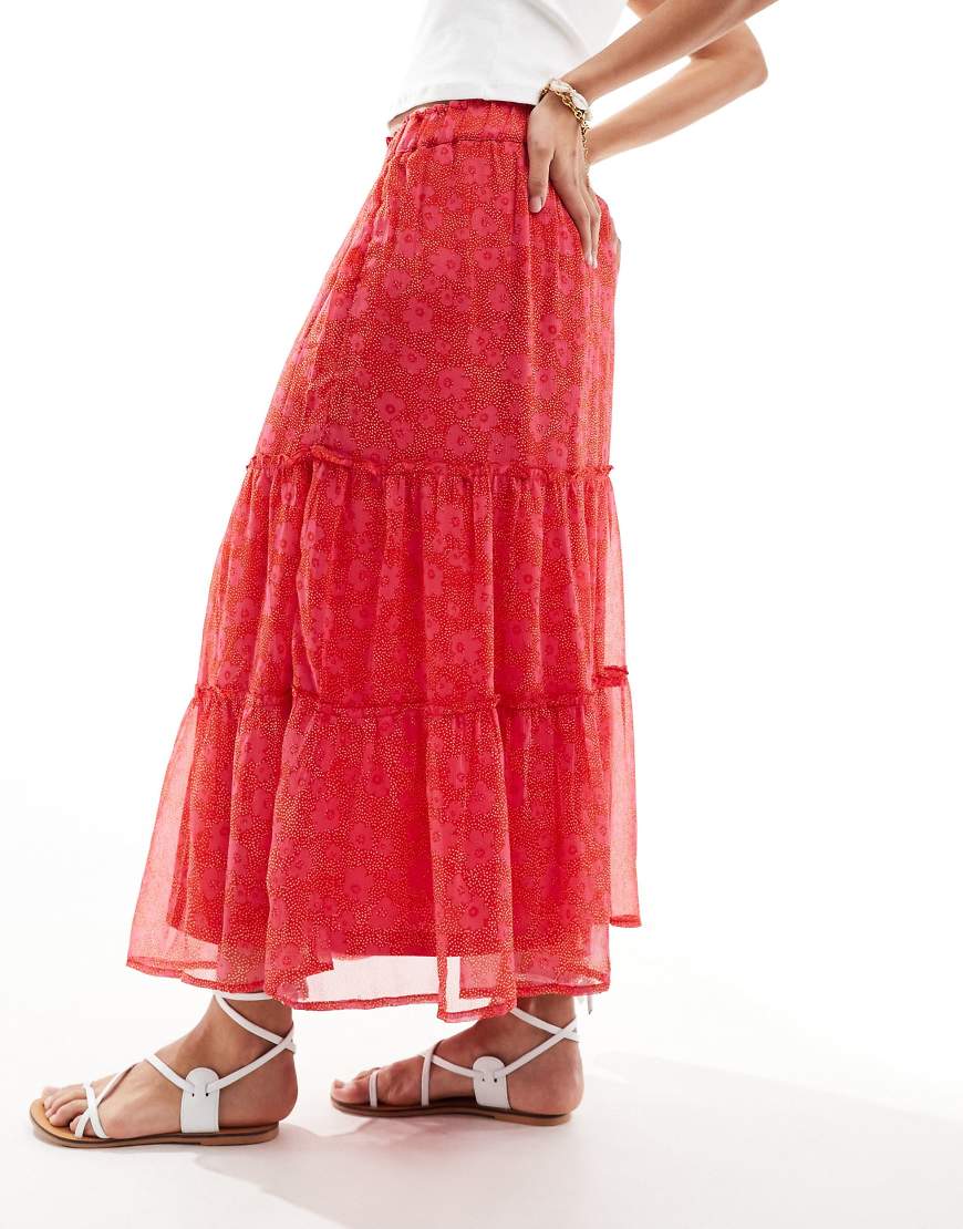 New Look - Gestufter Midirock in gemustertem Rot von New Look