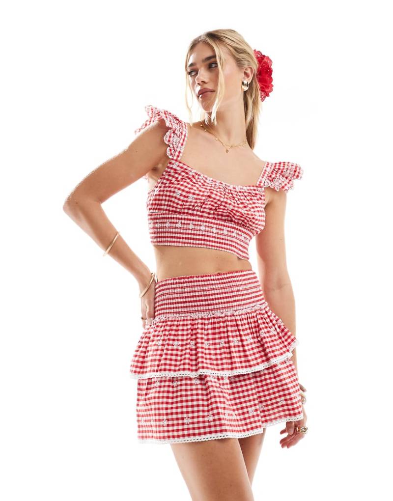 New Look - Gestufter Minirock in Rot mit Vichy-Karo, Kombiteil von New Look