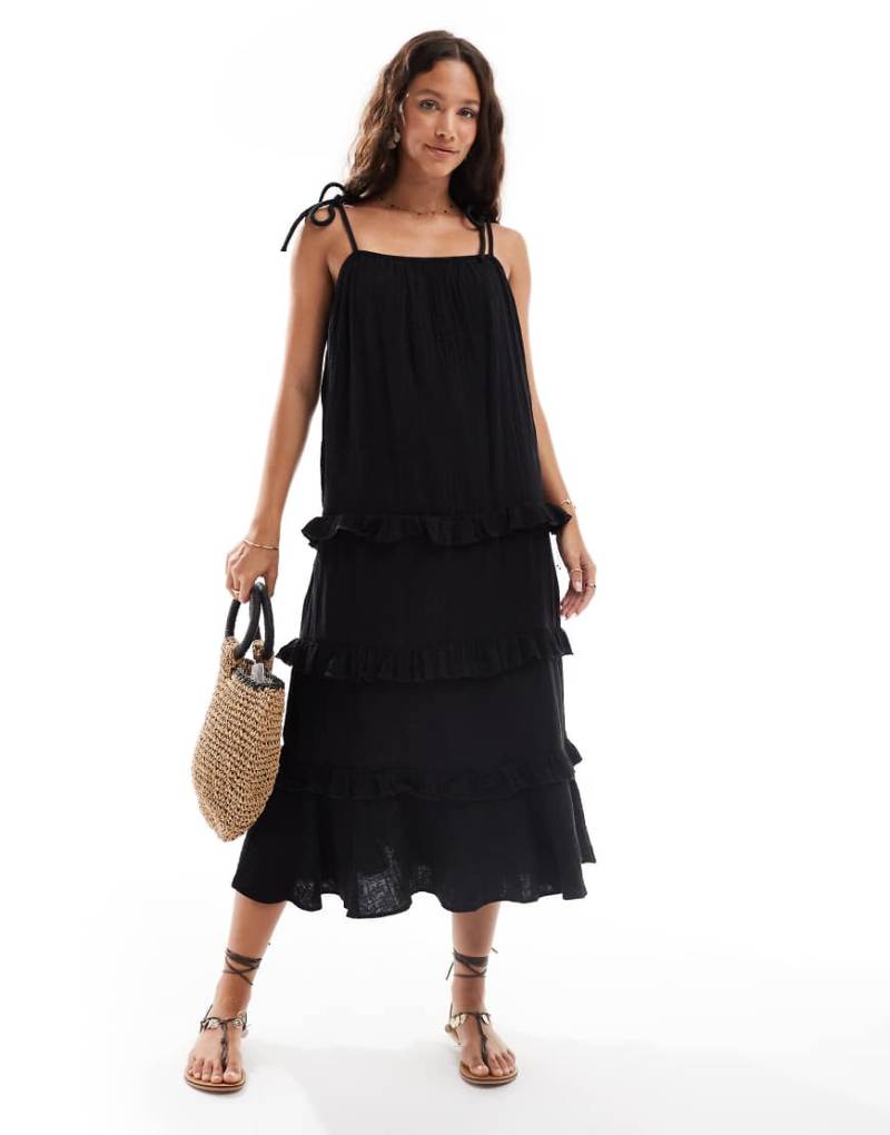 New Look - Gestuftes Midi-Sommerkleid in Schwarz von New Look