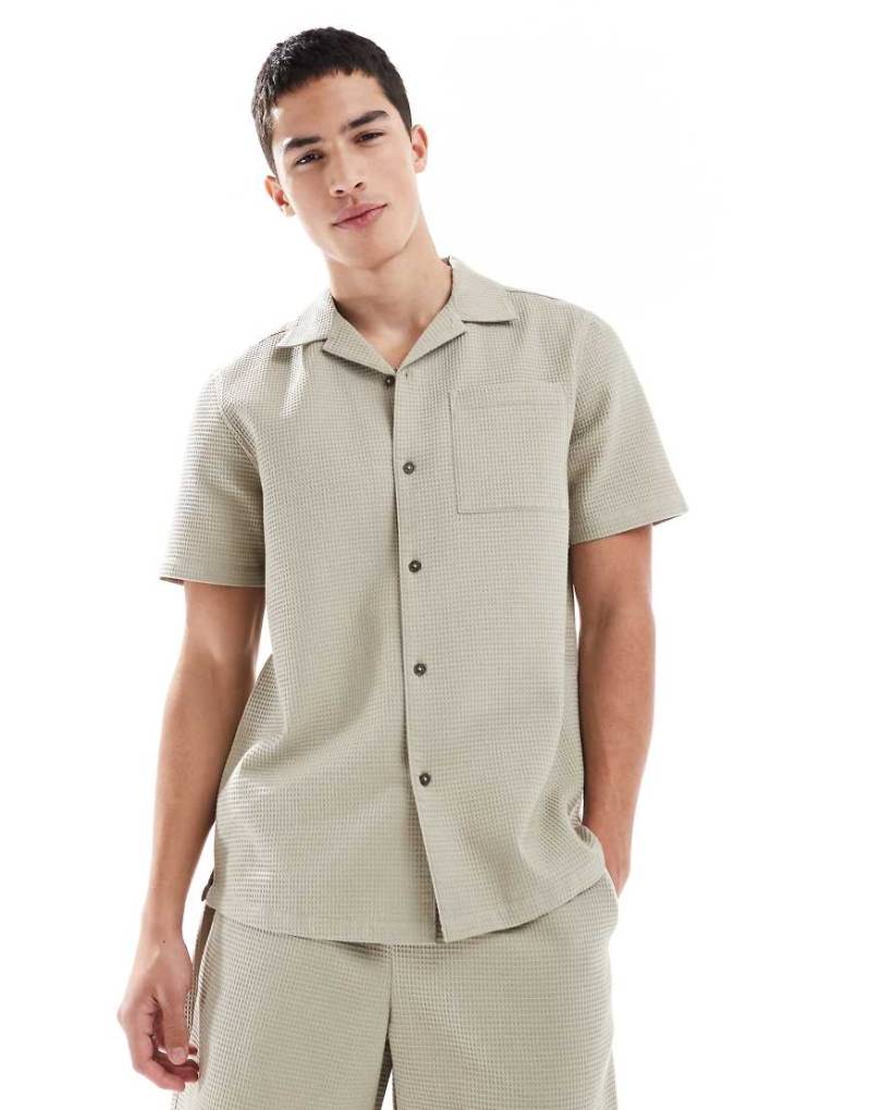 New Look - Hemd in Steinbeige mit Waffelstruktur, Kombiteil-Neutral von New Look