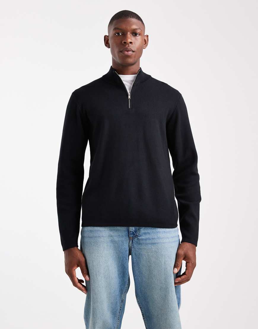 New Look - Hochwertiger Strickpullover in Schwarz mit 1/4-Reißverschluss von New Look