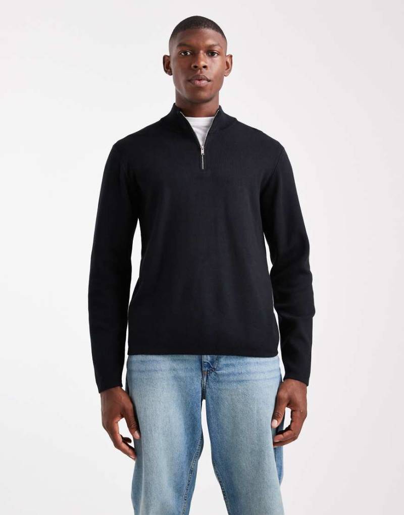 New Look - Hochwertiger Strickpullover in Schwarz mit 1/4-Reißverschluss von New Look