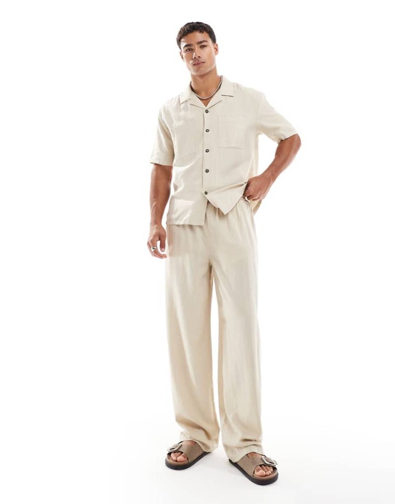 New Look - Hose in Leinenoptik in Steinbeige mit weitem Bein, Kombiteil-Neutral von New Look