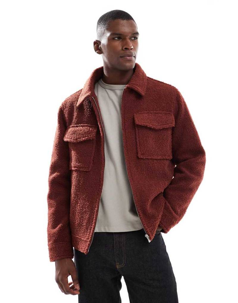 New Look - Jacke aus Bouclé in Burgunderrot von New Look