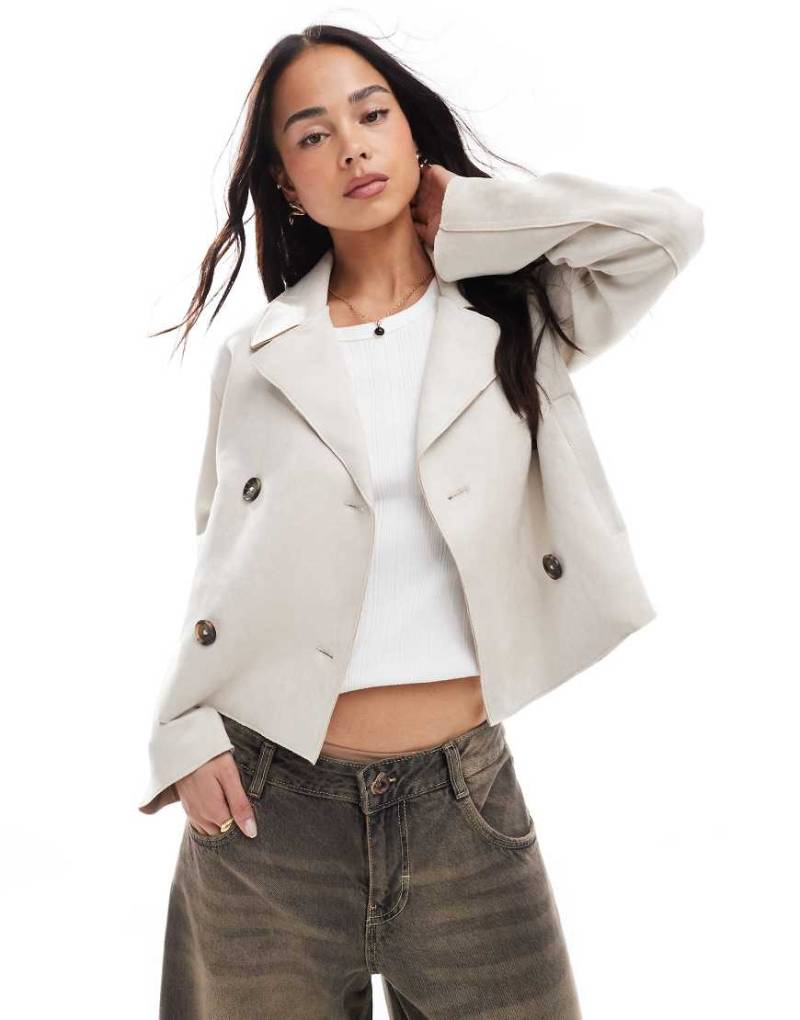New Look - Jacke aus Wildlederimitat in Stein-Neutral von New Look
