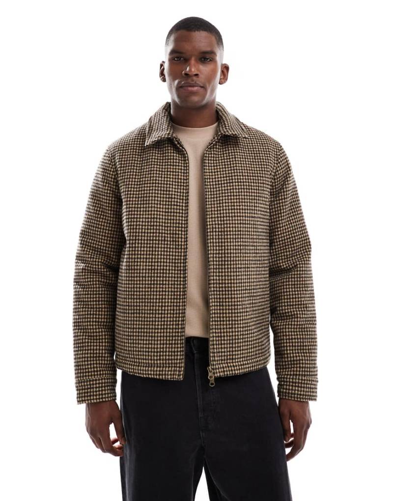 New Look - Jacke in Wolloptik mit kleinem, braunem Karomuster von New Look