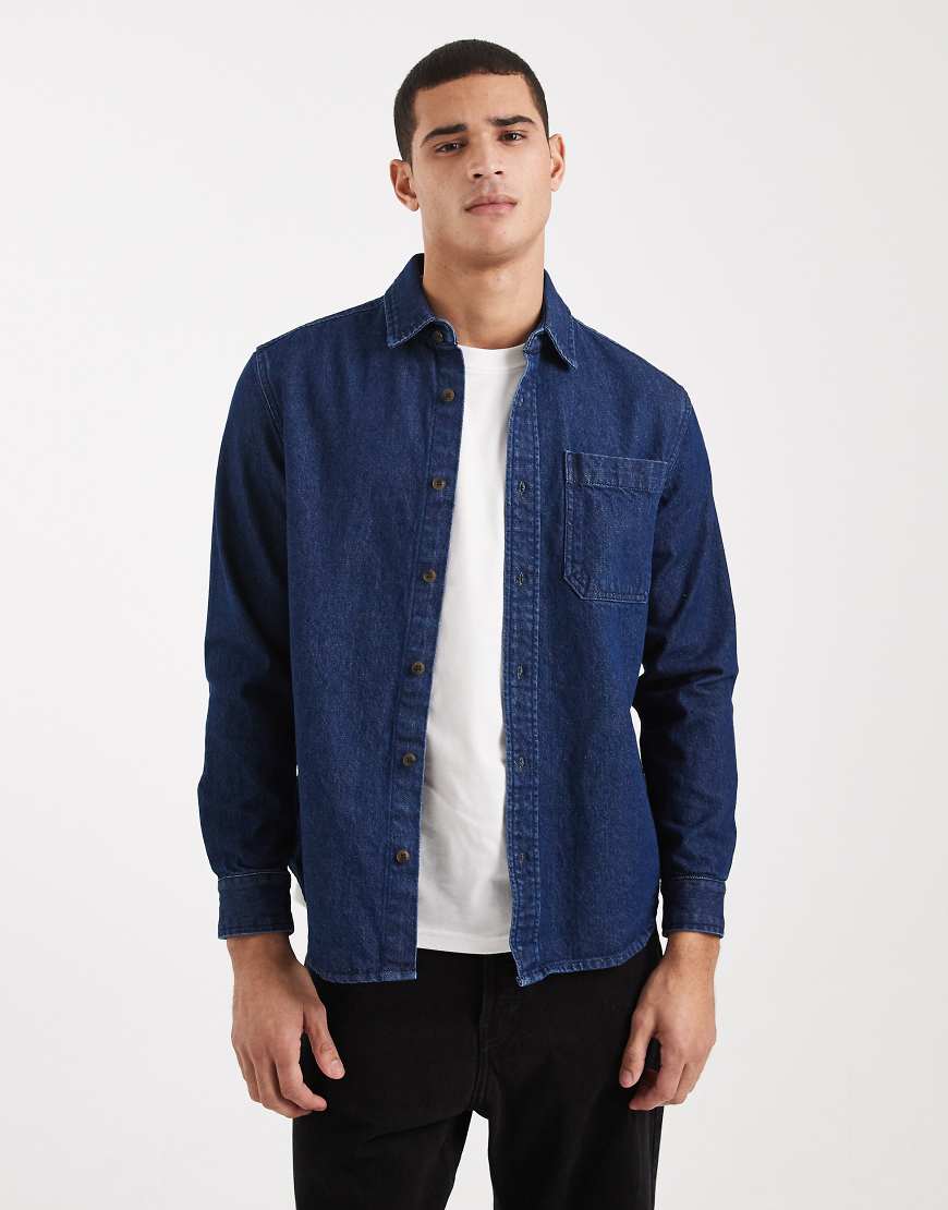 New Look - Jeans-Hemdjacke in indigoblauer Waschung-Marineblau von New Look