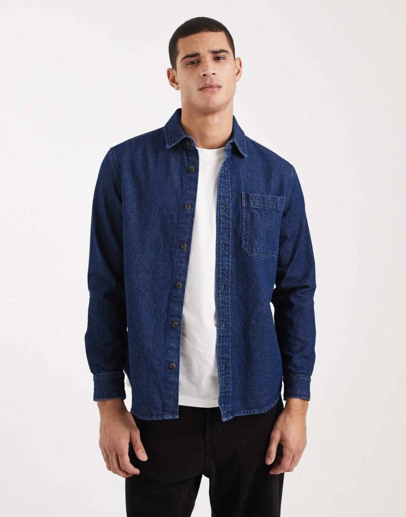 New Look - Jeans-Hemdjacke in indigoblauer Waschung-Marineblau von New Look