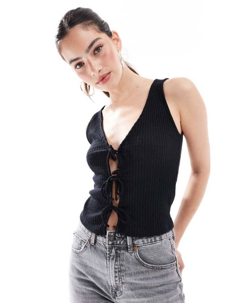 New Look - Jersey-Trägertop in Schwarz mit gebundener Vorderseite von New Look