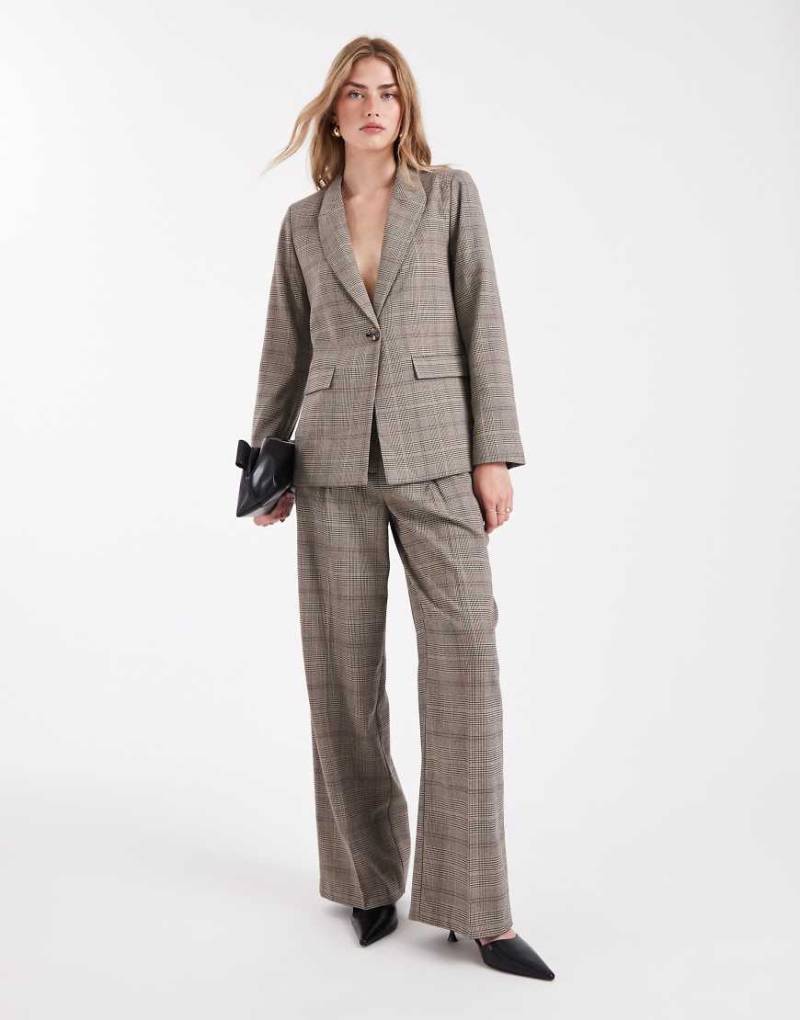 New Look - Karierte Hose in Braun mit weitem Schnitt, Kombiteil-Brown von New Look